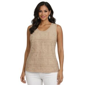 R&M Richards Women Cream Top Size 10P Embroidered Blouse